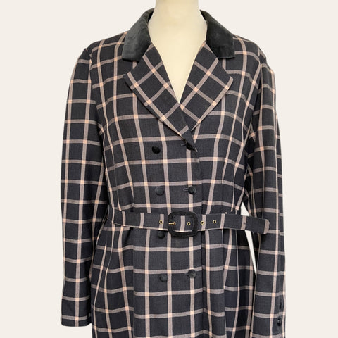 Long checked trench coat