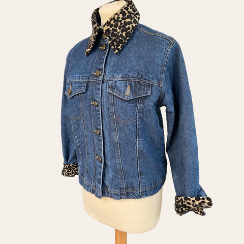 Leopard collar denim jacket