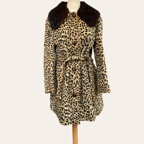 Leopard fur belted coat