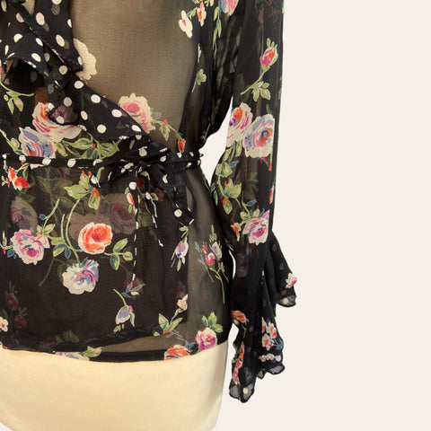 Blouse cache-cœur imprimé floral et pois