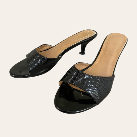 Mules croco à talons