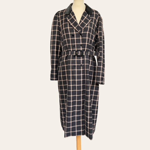 Long checked trench coat