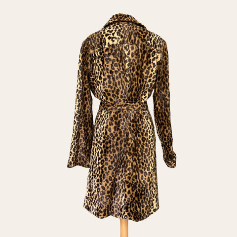 Leopard fur trench coat