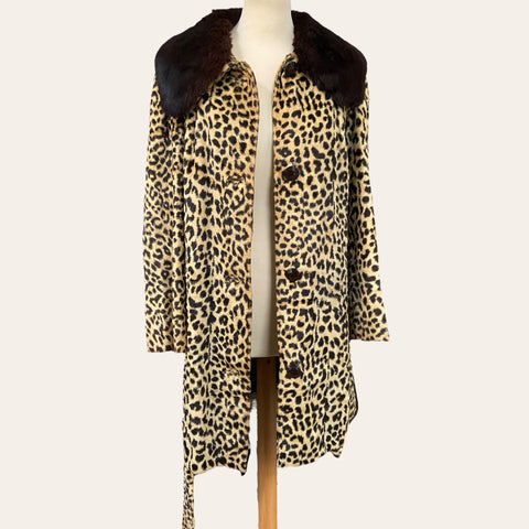 Leopard fur belted coat