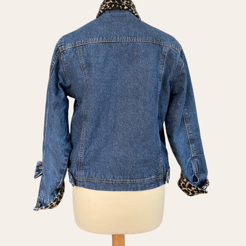 Leopard collar denim jacket