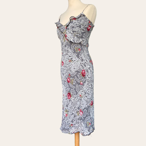 Robe midi imprimé dentelle et fleurs