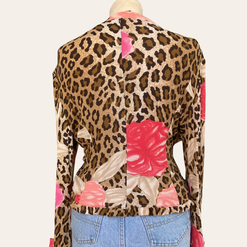 Floral and leopard print blouse