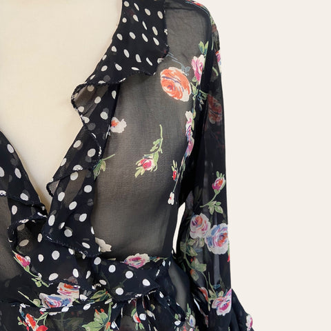 Blouse cache-cœur imprimé floral et pois