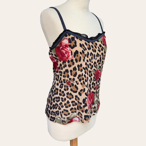 Leopard and flower print wool tank top