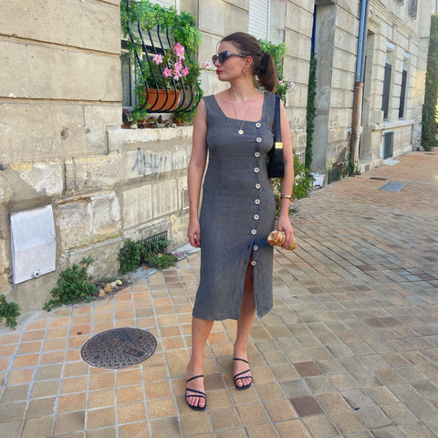 Robe midi boutonnée à carreaux