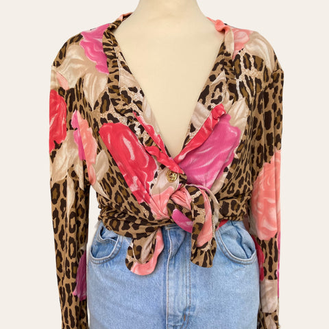 Floral and leopard print blouse