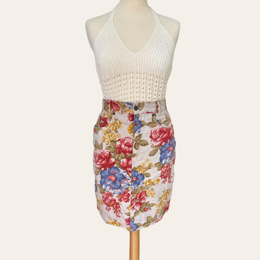 Floral print denim skirt