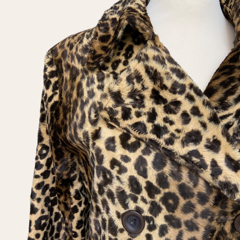 Leopard fur trench coat