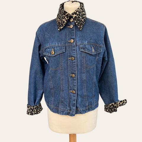 Leopard collar denim jacket