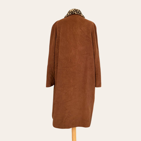 Leopard fur collar wool coat