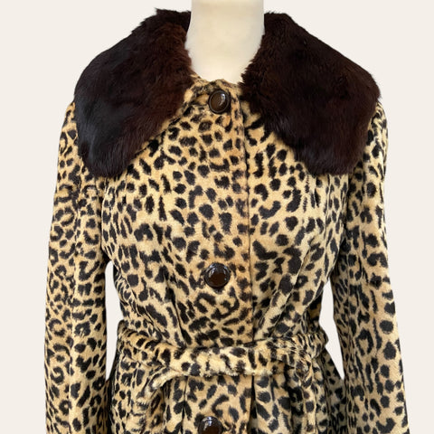 Leopard fur belted coat