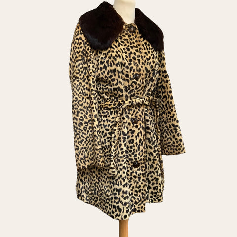 Leopard fur belted coat