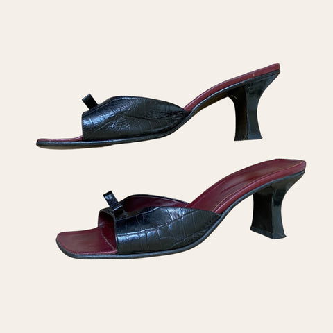 Mules croco en cuir