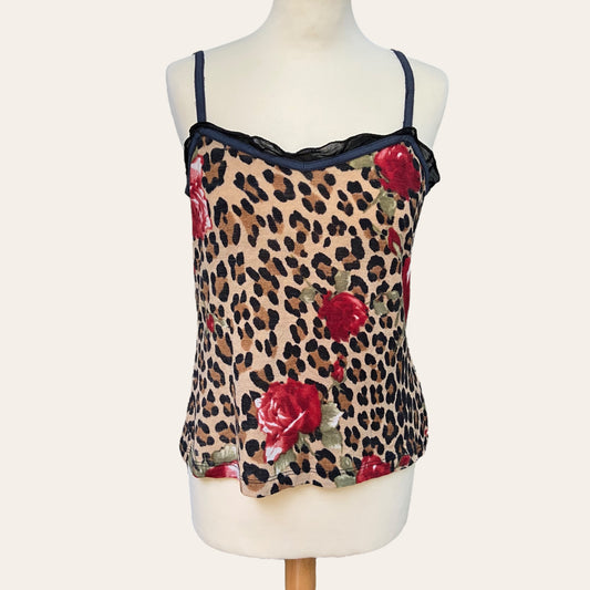 Leopard and flower print wool tank top