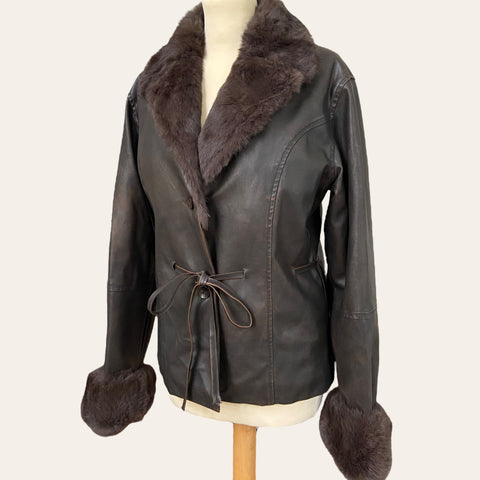 Manteau simili cuir et fourrure