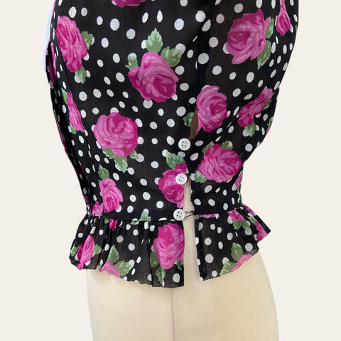 Polka dot and flower print blouse