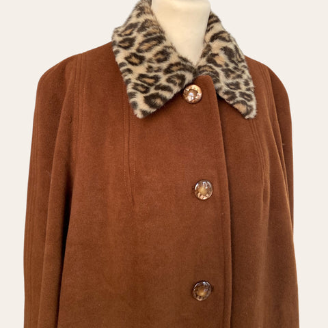 Leopard fur collar wool coat