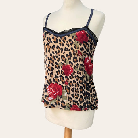 Leopard and flower print wool tank top