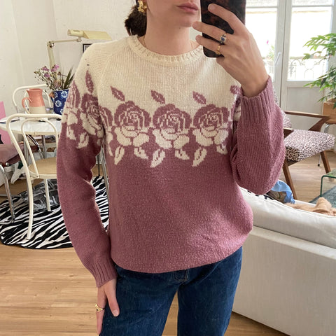 Pull en maille imprimé rosier