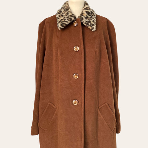 Leopard fur collar wool coat