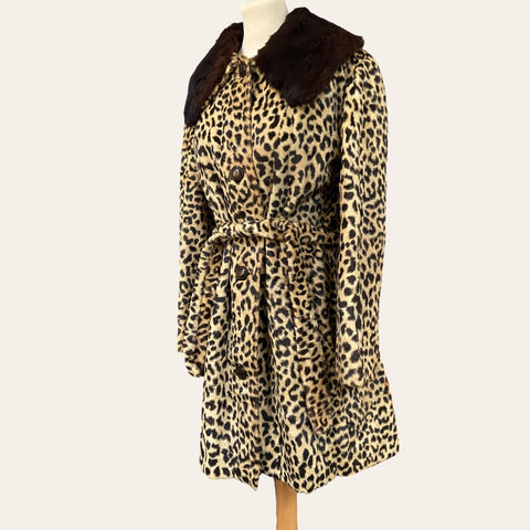 Leopard fur belted coat