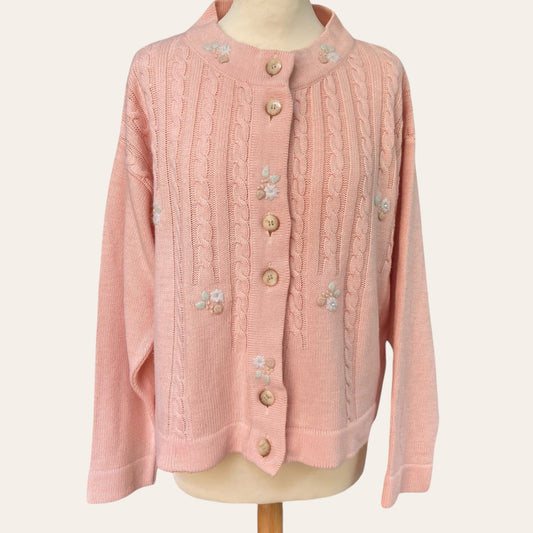 Embroidered wool cardigan