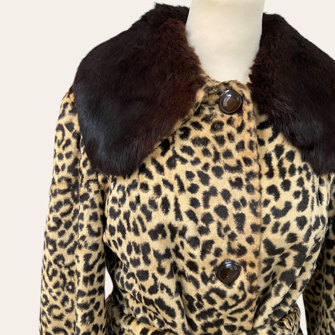 Leopard fur belted coat