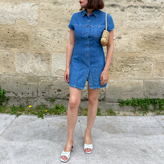 Buttoned mini denim dress