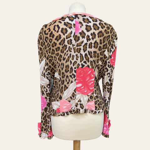 Floral and leopard print blouse