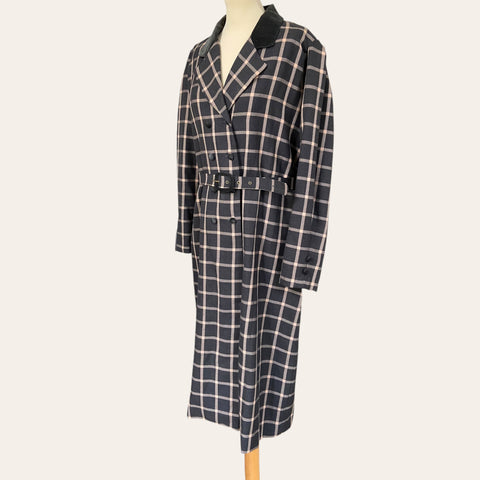 Long checked trench coat