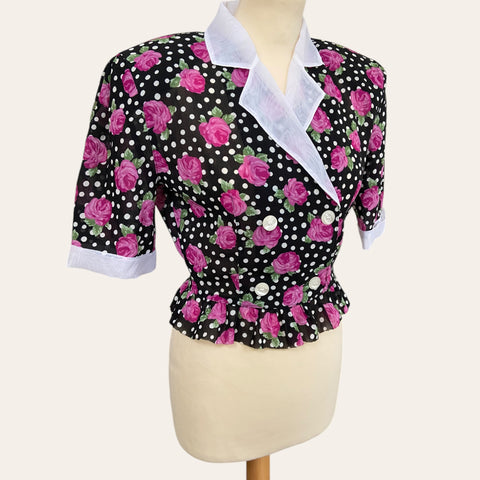 Polka dot and flower print blouse