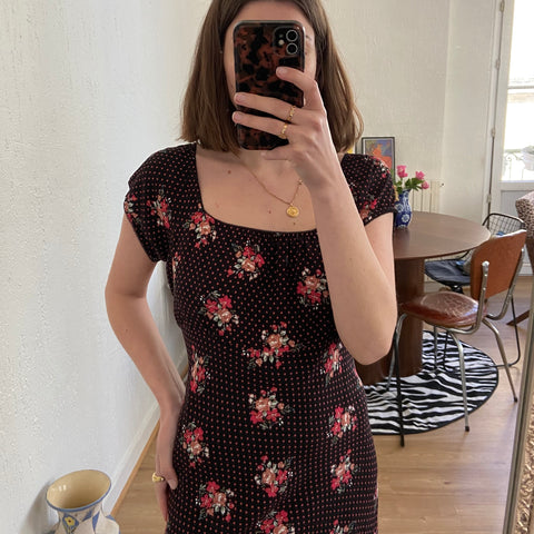 Robe midi à pois et fleurs