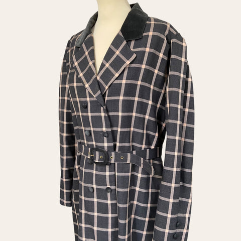 Long checked trench coat