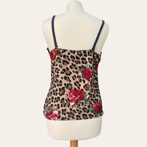 Leopard and flower print wool tank top