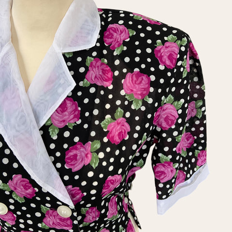 Polka dot and flower print blouse