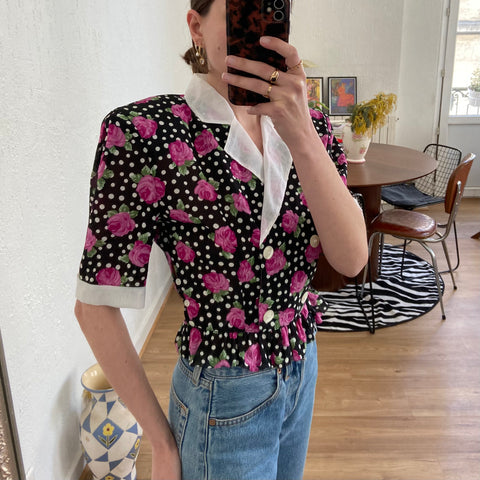 Polka dot and flower print blouse