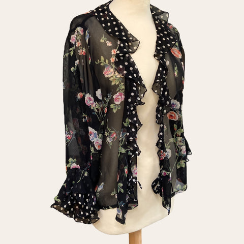 Blouse cache-cœur imprimé floral et pois