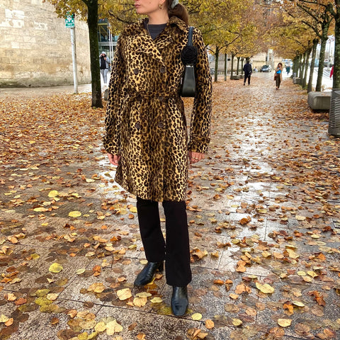 Leopard fur trench coat