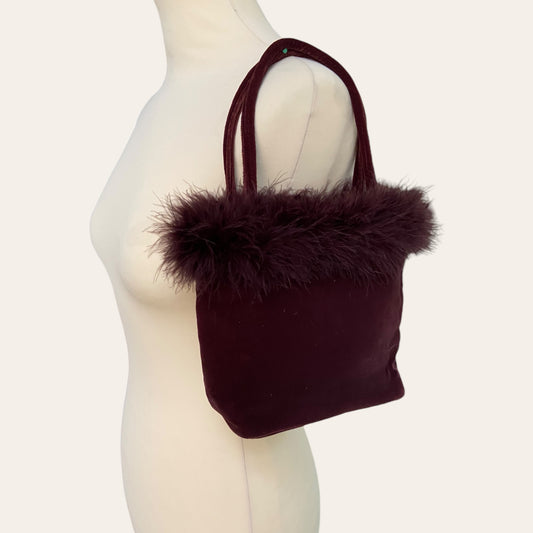 Mini velvet and feather bag