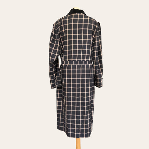 Long checked trench coat