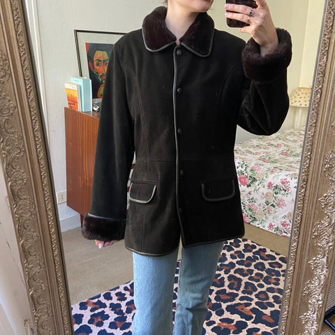 Manteau en cuir et fourrure