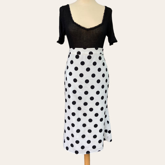 Large polka dot print midi skirt