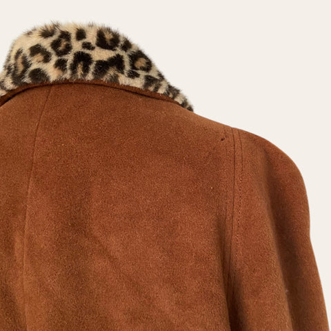 Leopard fur collar wool coat