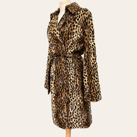 Leopard fur trench coat