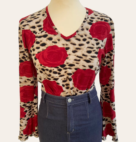 Leopard and rose print top